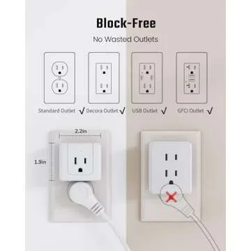 SUPERDANNY【2 Pack】 Multi Plug Outlet Extender, 5 Way Outlet Splitter, 90 Degree Angled Side Outlet Adapter, 3 Prong Flat Wall Plug Expander (15A/1875W) for Home Dorm Room, Cruise Essentials, White