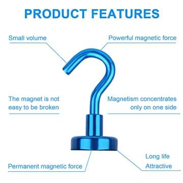 DIYMAG Magnetic Hooks, 30Lbs Strong Heavy Duty Cruise Magnet Hooks for Classroom, Fridge, Hanging, Cabins, Grill, Kitchen, Garage, Workplace and Office etc, (6 Pack-Blue)