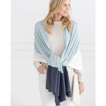 zestt Dreamsoft Travel Scarf, Wrap and Shawl, Organic Cotton, Sky Blue Colorblock