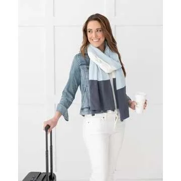 zestt Dreamsoft Travel Scarf, Wrap and Shawl, Organic Cotton, Sky Blue Colorblock
