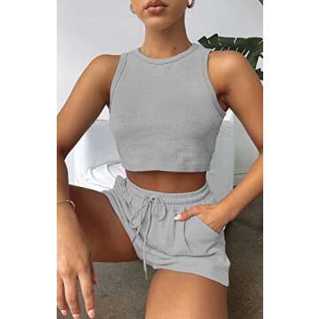 Lingswallow 2 Piece Women Lounge Sets - Sleeveless Crop Top and Shorts Waffle Lounge Set Tracksuits Sweatsuits for Women