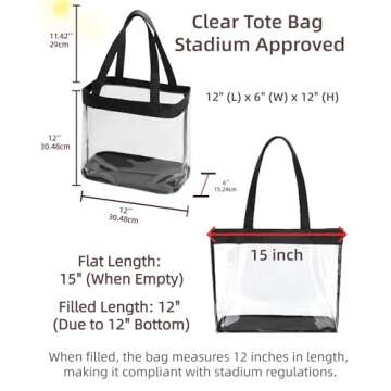 SeBUCUOO Women's Clear Shoulder Tote Bag, Stadium Approved Size 12x6x12, Durable & Stylish