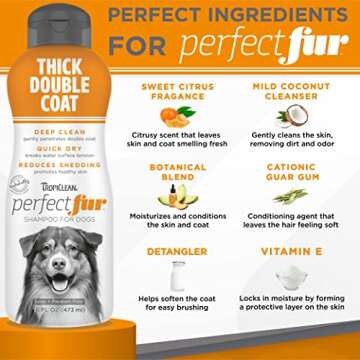 TropiClean Perfect Fur Dog Shampoo for Shedding Control & Deep Conditioning for Breeds with Thick Double Coats | 16 oz