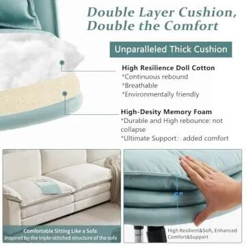 VINGLI Cloud Criss Cross Legged Chair,18" High Back Armless Home Office Desk Chair with Wheels,Wide Adjustable Comfy Padded Seat Task Computer Chair,Modern Swivel Makeup Vanity Chair,Microfiber,Blue