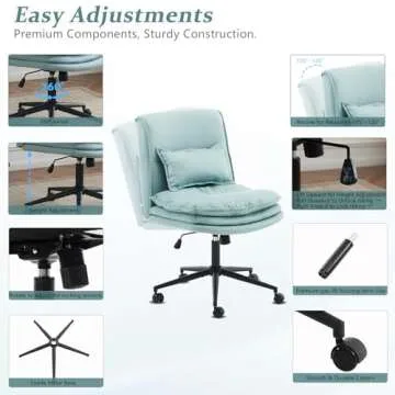 VINGLI Cloud Criss Cross Legged Chair,18" High Back Armless Home Office Desk Chair with Wheels,Wide Adjustable Comfy Padded Seat Task Computer Chair,Modern Swivel Makeup Vanity Chair,Microfiber,Blue