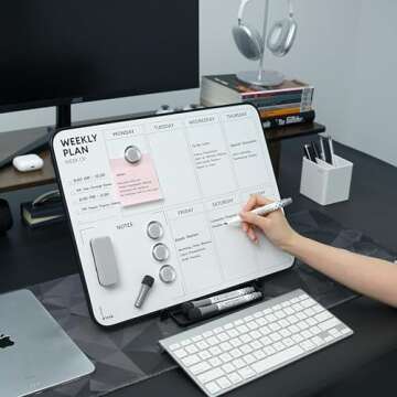 Aroundesk Double Sided Weekly Dry Erase Board with Stand 16"x12", to-do List White Board Calendar Dry Erase, Desktop Whiteboard Calendar, Schedule Board, Message Board, Menu Board for Home Office