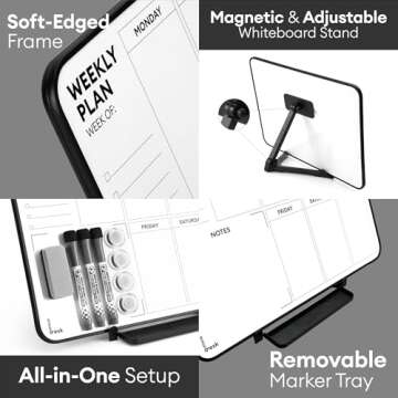 Aroundesk Double Sided Weekly Dry Erase Board with Stand 16"x12", to-do List White Board Calendar Dry Erase, Desktop Whiteboard Calendar, Schedule Board, Message Board, Menu Board for Home Office