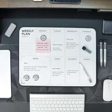 Aroundesk Double Sided Weekly Dry Erase Board with Stand 16"x12", to-do List White Board Calendar Dry Erase, Desktop Whiteboard Calendar, Schedule Board, Message Board, Menu Board for Home Office