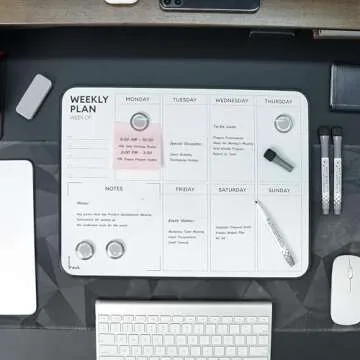 Aroundesk Double Sided Weekly Dry Erase Board with Stand 16"x12", to-do List White Board Calendar Dry Erase, Desktop Whiteboard Calendar, Schedule Board, Message Board, Menu Board for Home Office