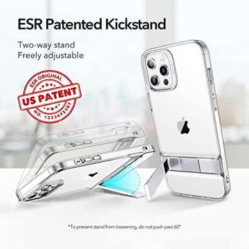 ESR Metal Kickstand Compatible with iPhone 12 Case/iPhone 12 Pro Case [Patented Design] [Two-Way Stand] [Reinforced Drop Protection] Flexible TPU Soft Back for 2020 6.1-Inch – Clear