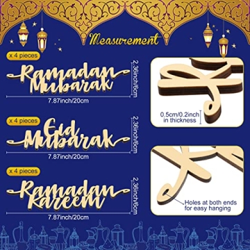 Queekay 12 Pieces Ramadan Mubarak Wooden Ornaments