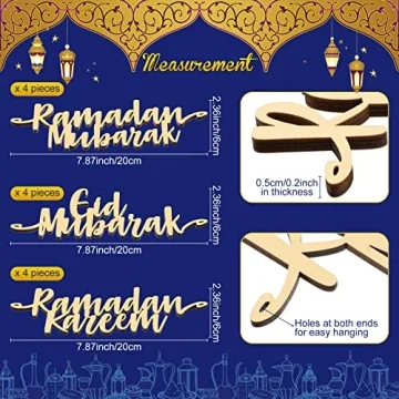 Queekay 12 Pieces Ramadan Mubarak Wooden Ornaments