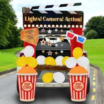 JOYIN Trunk or Treat Cinema Car Decoration Kit, Red Carpet Popcorn Bucket Clapperboard 3D Glasses Stickers Car Archway Garage Decorations for Halloween SUV Trunk Entryway Haunted House Outdoor Decor