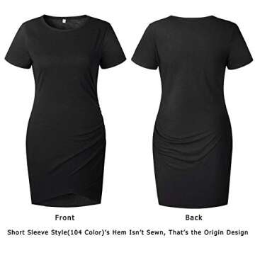 BTFBM Women's 2025 Summer Casual Beach Dresses Crew Neck Short Sleeve Wrap Party Club Mini Ruched Bodycon T Shirt Dress(Black, Large)