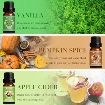 SALKING Autumn Fragrance Oils, Premium Fall Essential Oils for Diffuser, Scented Oils Gift Set for Soap Candle Making Scents - Cinnamon, Pumpkin Spice, Apple Cider, Vanilla, Forest Pine, Snickerdoodle