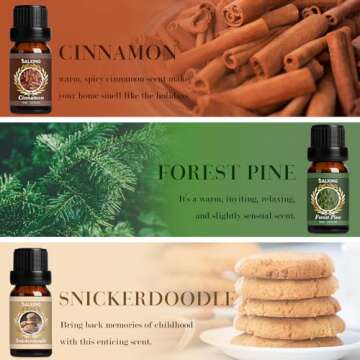 SALKING Autumn Fragrance Oils, Premium Fall Essential Oils for Diffuser, Scented Oils Gift Set for Soap Candle Making Scents - Cinnamon, Pumpkin Spice, Apple Cider, Vanilla, Forest Pine, Snickerdoodle