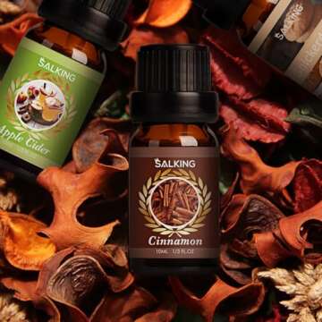 SALKING Autumn Fragrance Oils, Premium Fall Essential Oils for Diffuser, Scented Oils Gift Set for Soap Candle Making Scents - Cinnamon, Pumpkin Spice, Apple Cider, Vanilla, Forest Pine, Snickerdoodle