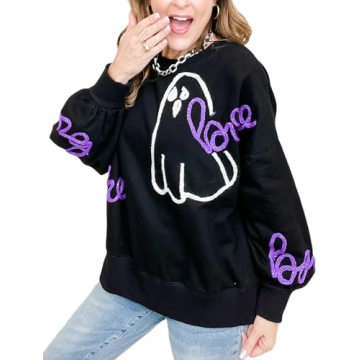 Yiulangde Womens Halloween Ghost Sweatshirt Spooky Season Funny Graphic Sweaters Crewneck Sweatshirt...