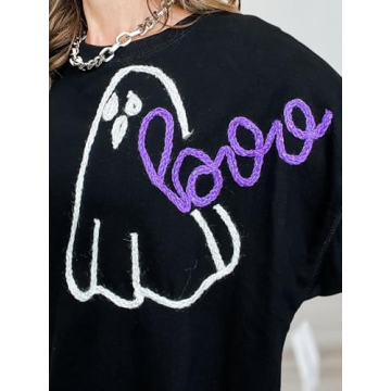 Yiulangde Womens Halloween Ghost Sweatshirt Spooky Season Funny Graphic Sweaters Crewneck Sweatshirt Halloween Party Clothes Black