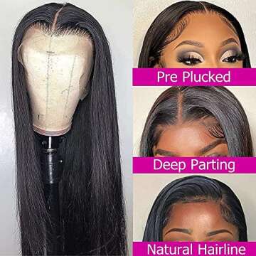 30 Inch Lace Front Wig Human Hair 13x4 HD Straight Wigs for Black Women Pre Plucked with Natural Baby Hair Brazilian Virgin Straight Lace Front Wigs Human Hair Lace Front Wigs (30Inch)