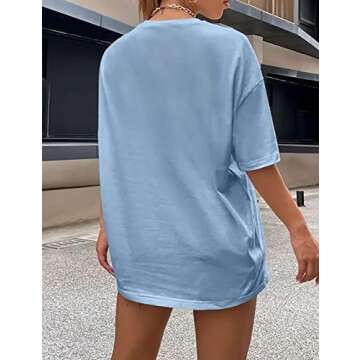 Lauweion Women Drop Shoulder East Hampton Letter T-Shirt Oversized Graphic Baggy Trendy Tee Shirt Top Blue