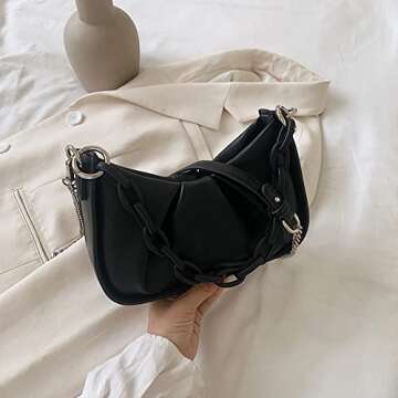 LOVEVOOK Shoulder Bags for Women, Cute Hobo Tote Handbag Mini Clutch Purse Shoulder Bags with Zipper Closure,Black…