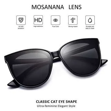 mosanana Trendy Cat Eye sunglasses women cateye frame black dark round oversized fashion stylish retro big thick modern popular shade cute large tortoise shell lady chunky cool 2021 vintage MS51802