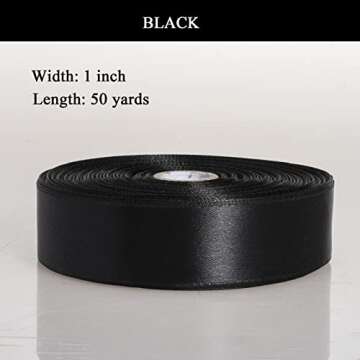 YASEO 1 Inch Black Solid Satin Ribbon, 50 Yards Craft Fabric Ribbon for Gift Wrapping Floral Bouquet...