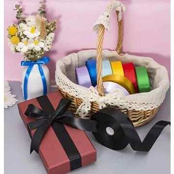 YASEO 1 Inch Black Solid Satin Ribbon, 50 Yards Craft Fabric Ribbon for Gift Wrapping Floral Bouquets Wedding Party Decoration