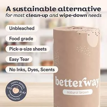 Betterway Bamboo Natural Brown Paper Towels - 8 Rolls, 2 Ply, 110 sheets - Plastic Free, Disposable Kitchen Paper Towels - Select Size, Tree Free, Compostable, Strong & Absorbent
