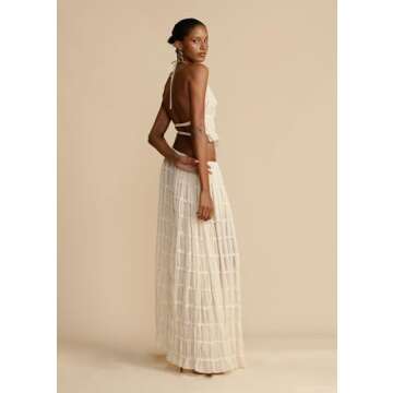 Argeousgor 2 Piece Maxi Skirt Set for Women Lace Up Back Tank Tops Tie Up High Waist Long Skirt Set