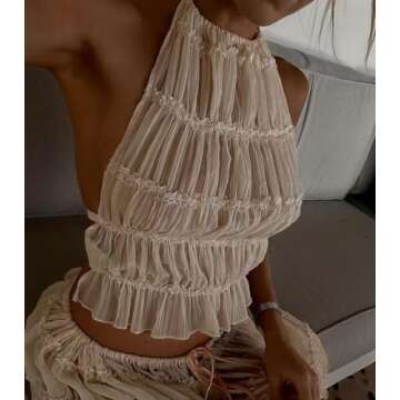 Argeousgor 2 Piece Maxi Skirt Set for Women Lace Up Back Tank Tops Tie Up High Waist Long Skirt Set