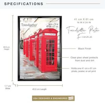 MCS Trendsetter 16x24 Poster Frame Black High-Gloss, Vertical & Horizontal Wall Hanging Large Picture Frame for Photos, Posters & Art Prints (1-Pack)