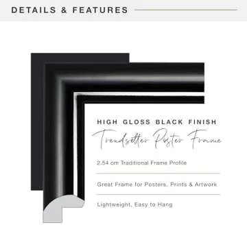 MCS Trendsetter 16x24 Poster Frame Black High-Gloss, Vertical & Horizontal Wall Hanging Large Picture Frame for Photos, Posters & Art Prints (1-Pack)