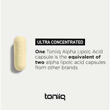 Toniiq 1000mg Ultra High Strength Alpha Lipoic Acid Capsules - Highly Purified 99%+ USP Standard - 120 Capsules ALA Supplement