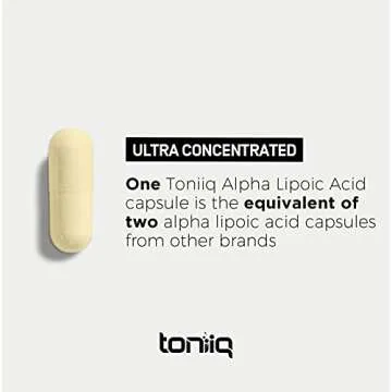 Toniiq 1000mg Ultra High Strength Alpha Lipoic Acid Capsules - Highly Purified 99%+ USP Standard - 120 Capsules ALA Supplement
