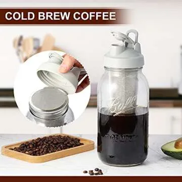 AIEVE Cold Brew Filter, Stainless Steel Cold Brew Kit Include Cold Brew Coffee Filter, Mason Jar Lid for Coffee Strainer Coffee Cold Brew Maker Compatible with 64 oz Mason Jars (Jar Not Included)