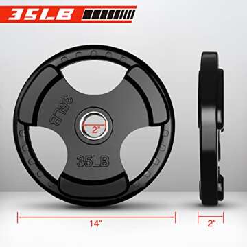 RitFit Weight Plates for Barbell, 2-Inch Olympic Rubber Grip Plates for Weightlifting and Strength T...