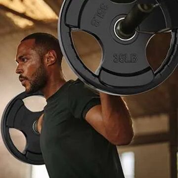 RitFit Weight Plates for Barbell, 2-Inch Olympic Rubber Grip Plates for Weightlifting and Strength Training in Home & Gym, Single, Pair and Sets(35LB, Pair)