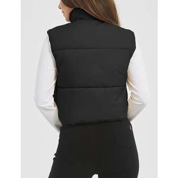 Flygo Puffer Vest Women Cropped Vest Zip Up Stand Collar Sleeveless Lightweight Winter Down Vests Jacket(Black-M)