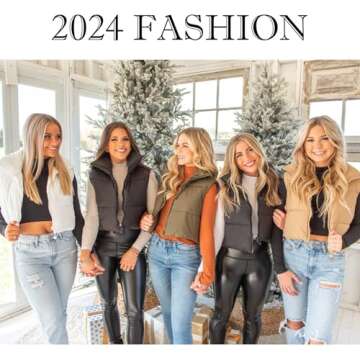 Flygo Puffer Vest Women Cropped Vest Zip Up Stand Collar Sleeveless Lightweight Winter Down Vests Jacket(Black-M)