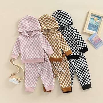 Ledy Champswiin Baby Boy Girl Clothes Pants Set Checkerboard Long Sleeve Hoodies Tops Sweatpants Infant Fall Winter Knitwear Outfit (Pink, 0-3 Months)