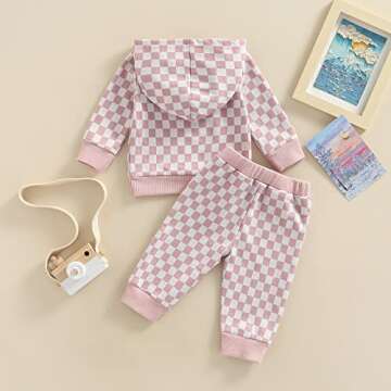 Ledy Champswiin Baby Boy Girl Clothes Pants Set Checkerboard Long Sleeve Hoodies Tops Sweatpants Infant Fall Winter Knitwear Outfit (Pink, 0-3 Months)