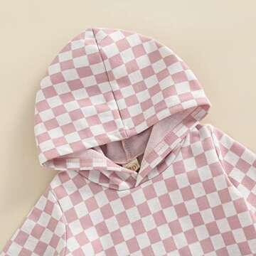 Ledy Champswiin Baby Boy Girl Clothes Pants Set Checkerboard Long Sleeve Hoodies Tops Sweatpants Infant Fall Winter Knitwear Outfit (Pink, 0-3 Months)