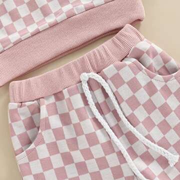 Ledy Champswiin Baby Boy Girl Clothes Pants Set Checkerboard Long Sleeve Hoodies Tops Sweatpants Infant Fall Winter Knitwear Outfit (Pink, 0-3 Months)