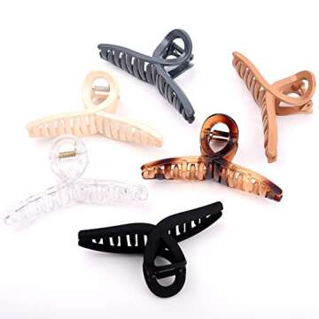 DEEKA 6 Pack 4 Inch Large Hair Claw Clips Plastic Resin Tortoise Shell Cross Hair Clip Thick Long Hair Clip Hair Grips Jaw Clips for Women