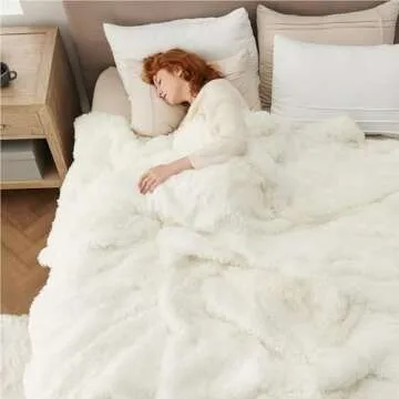 Bedsure Fluffy Cream King Size Blanket for Bed, Thick Soft Sherpa Faux Fur Fleece Bedding Fuzzy Plush Winter Warm Heavy Oversize Big Large King Blanket, Cozy Cream Gifts for Men Women, 108x90