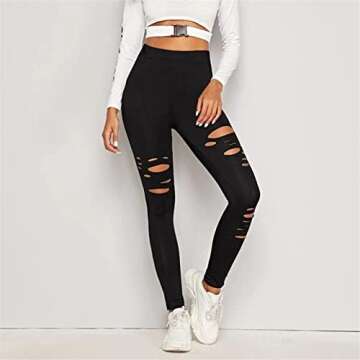 Ripped Warrior Legging for Women - High Waist Tummy Control Yoga Pants Workout Athletic Pants Black