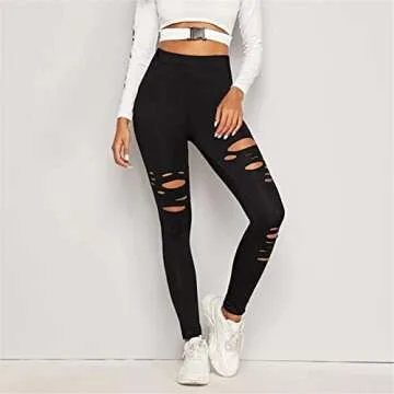 Ripped Warrior Legging for Women - High Waist Tummy Control Yoga Pants Workout Athletic Pants Black
