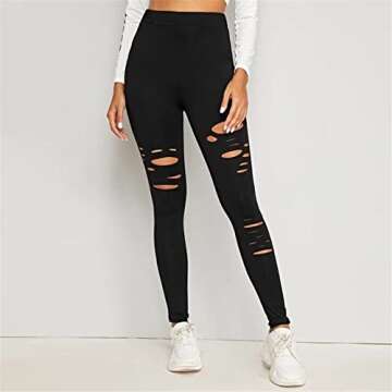 Ripped Warrior Legging for Women - High Waist Tummy Control Yoga Pants Workout Athletic Pants Black